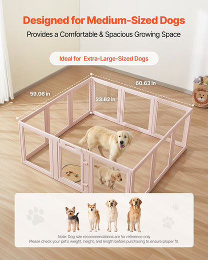 Dog Whelping Box, 1.54x1.5x0.6 m, Transparent Plastic Dog Whelping Pen for Large Sized Dogs, Waterproof Puppy Playpen with Windows & Door Lock, Easy to Clean, Durable Indoor Pet Dogs Cats Birth Kit