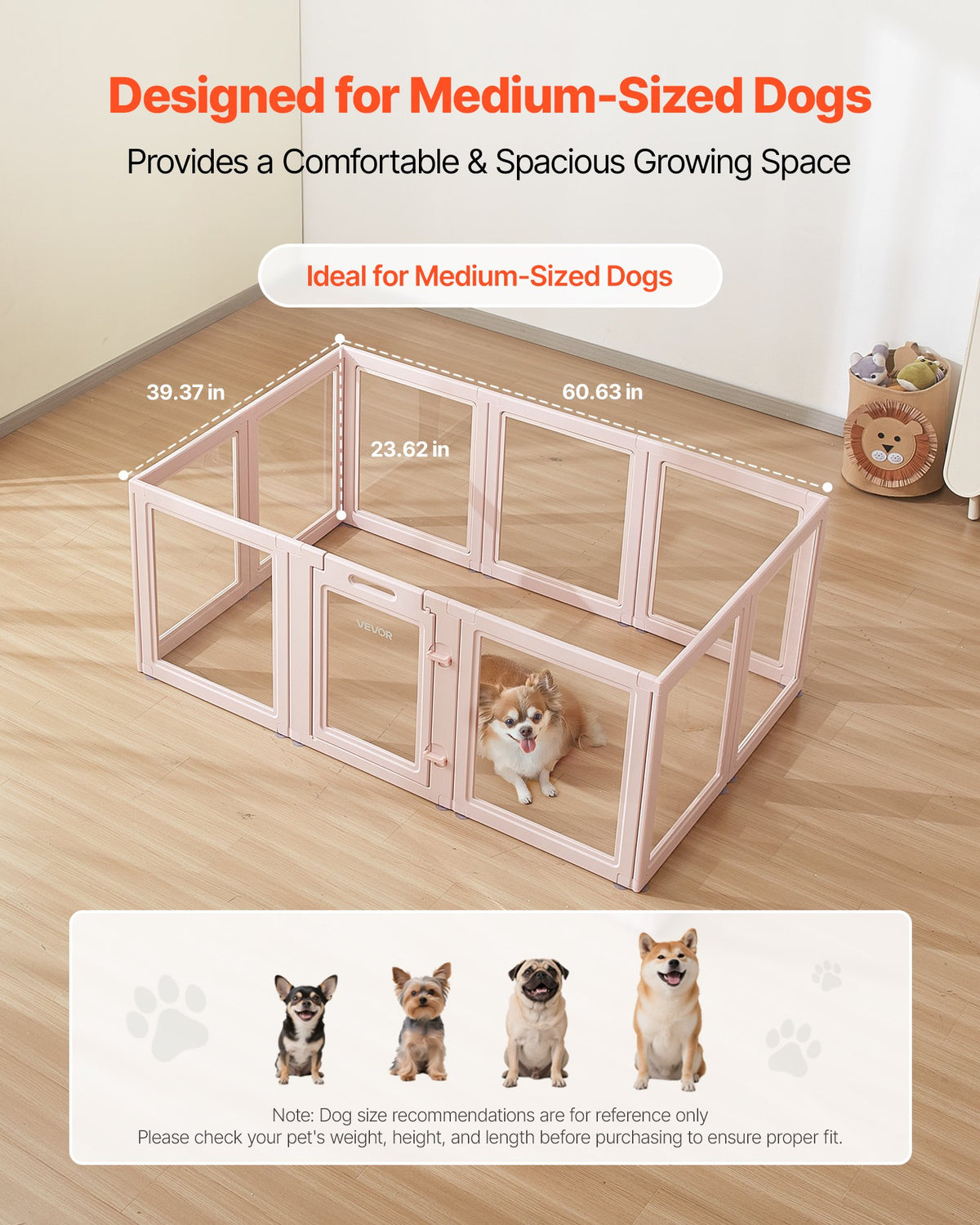 Dog Whelping Box, 1.54x1x0.6 m Plastic Dog Whelping Pen for Medium Sized Dogs, Waterproof Transparent Puppy Playpen with Windows & Door Lock, Easy to Clean, Durable Indoor Pet Dogs Cats Birth Kit