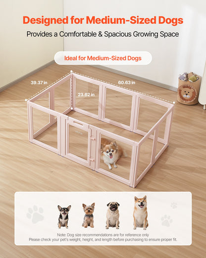 Dog Whelping Box, 1.54x1x0.6 m Plastic Dog Whelping Pen for Medium Sized Dogs, Waterproof Transparent Puppy Playpen with Windows & Door Lock, Easy to Clean, Durable Indoor Pet Dogs Cats Birth Kit