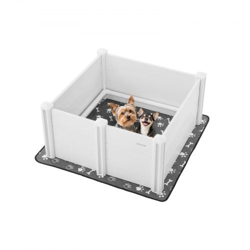 Dogs Whelping Box, 38.6 x 38.6 x 18.1 inch, Plastic PVC Puppies Playpen with Height Adjustable Door and Washable Pee Pad, Anti-Deformation Indoor Puppy Play Pen for Medium Breed Dogs, Milk White