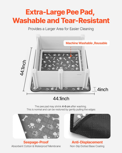 Dogs Whelping Box, 38.6 x 38.6 x 18.1 inch, Plastic PVC Puppies Playpen with Height Adjustable Door and Washable Pee Pad, Anti-Deformation Indoor Puppy Play Pen for Medium Breed Dogs, Milk White