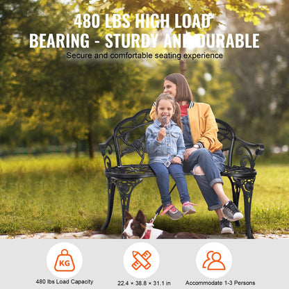 Outdoor Bench, 38.8 inches Metal Garden Bench for Outdoors, 480 lbs Load Capacity Bench, Outdoor Garden Park Bench with Backrest and Armrests, Patio Bench for Garden, Park, Yard, Front Porch