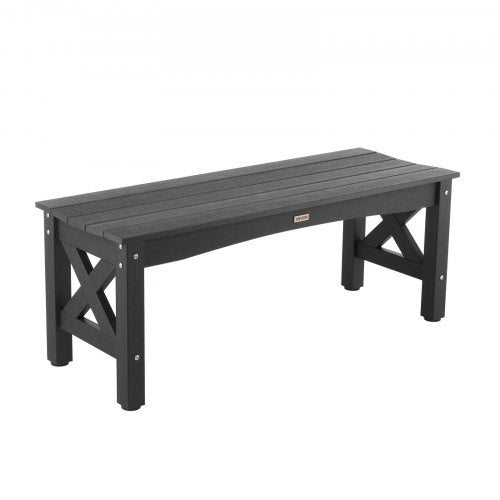 Outdoor Bench, 113 cm, 272 kg Weight Capacity, Weatherproof Plastic Frame with Adjustable Level Footpads and Thick Leg, Outside Bench for Patio, Garden, Park, Yard, Front Porch, Black