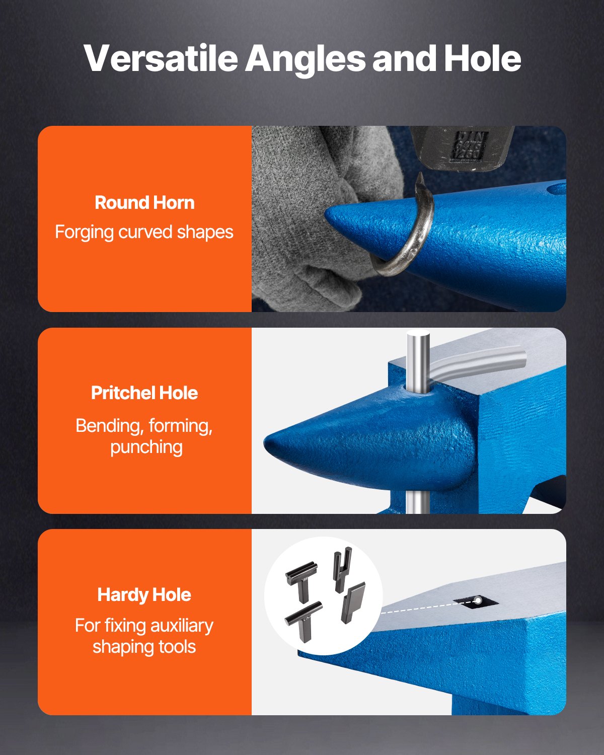 Städ i gjutstål med enstaka horn, 132 pund, smed, smidesstålverktyg med runt och fyrkantigt hål och utrustning, städ, robust smed, hållbart och robust metallbearbetningsverktyg