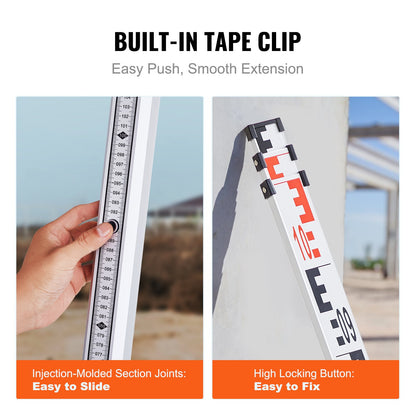 Aluminum Grade Rod, 3M Metric Telescopic Measuring Rod, Double-Sided Scale in CM/MM Leveling Rod Stick,Aluminum Alloy Survey Rod with Bubble Level &Carrying Bag for Measuring Houses,Walls,Floor