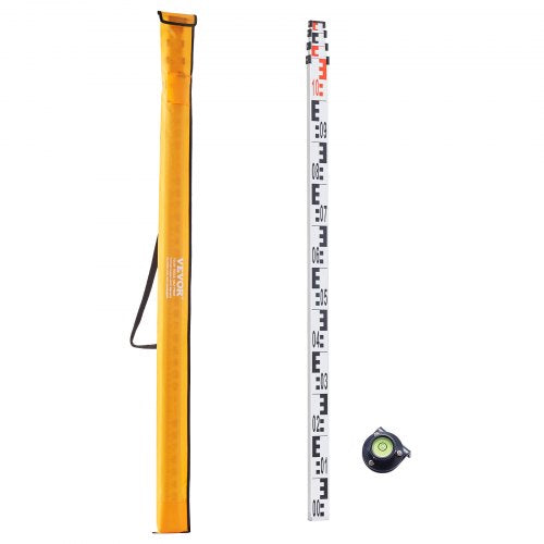 Aluminum Grade Rod, 4M Metric Telescopic Measuring Rod, Double-Sided Scale in CM/MM Leveling Rod Stick,Aluminum Alloy Survey Rod with Bubble Level &Carrying Bag for Measuring Houses,Walls,Floors