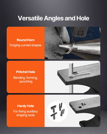Enkelhornsstäd, 110lbs städ i gjutstål, höghård robust rundhornsstäd för smeder, med stor bänkskiva och stabil bas, metallbearbetningsverktyg för metallbockning, formning, vridning