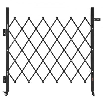 Single Folding Security Gate, Lockable Scissor Gate with 360° Swivel Casters, Outdoor Barricade Steel Retractable Gates, for Entry Security, Garage, Warehouse & Pool, 110 × 131 cm (W × H)