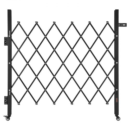 Single Folding Security Gate, Lockable Scissor Gate with 360° Swivel Casters, Outdoor Barricade Steel Retractable Gates, for Entry Security, Garage, Warehouse & Pool, 110 × 131 cm (W × H)