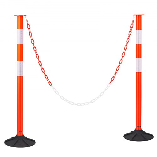 2 Pack Traffic Delineator Posts, 871 mm Traffic Safety Cones with Weighted Base, Reflective Strips and Chain, Heavy Duty Delineator Posts for Construction Site, Parking Lot, Crowd Control, Red