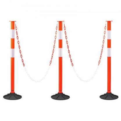 3 Pack Traffic Delineator Posts, 871 mm Traffic Safety Cones with Weighted Base, Reflective Strips and Chain, Heavy Duty Delineator Posts for Construction Site, Parking Lot, Crowd Control, Red