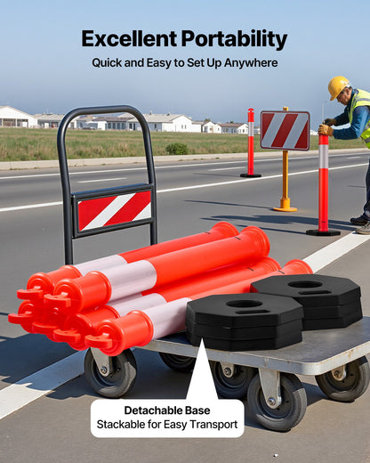 3 Pack Traffic Delineator Posts, 1140 mm Traffic Safety Cones with Weighted Base and Reflective Strips, Heavy Duty Delineator Posts for Construction Site, Parking Lot, Crowd Control, Red