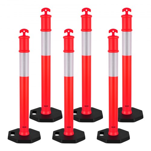 6 Pack Traffic Delineator Posts, 1140 mm Traffic Safety Cones with Weighted Base and Reflective Strips, Heavy Duty Delineator Posts for Construction Site, Parking Lot, Crowd Control, Red
