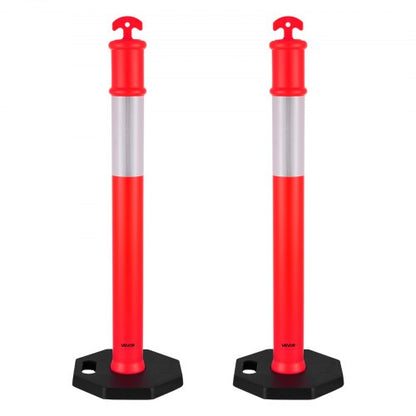 2 Pack Traffic Delineator Posts, 1140 mm Traffic Safety Cones with Weighted Base and Reflective Strips, Heavy Duty Delineator Posts for Construction Site, Parking Lot, Crowd Control, Red