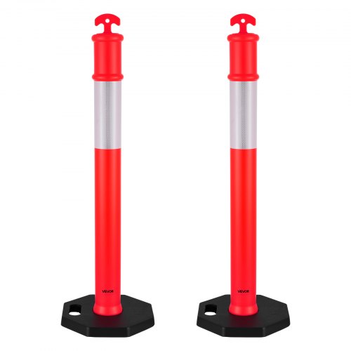 2 Pack Traffic Delineator Posts, 1140 mm Traffic Safety Cones with Weighted Base and Reflective Strips, Heavy Duty Delineator Posts for Construction Site, Parking Lot, Crowd Control, Red