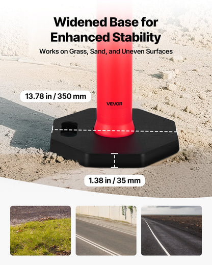 2 Pack Traffic Delineator Posts, 1140 mm Traffic Safety Cones with Weighted Base and Reflective Strips, Heavy Duty Delineator Posts for Construction Site, Parking Lot, Crowd Control, Red