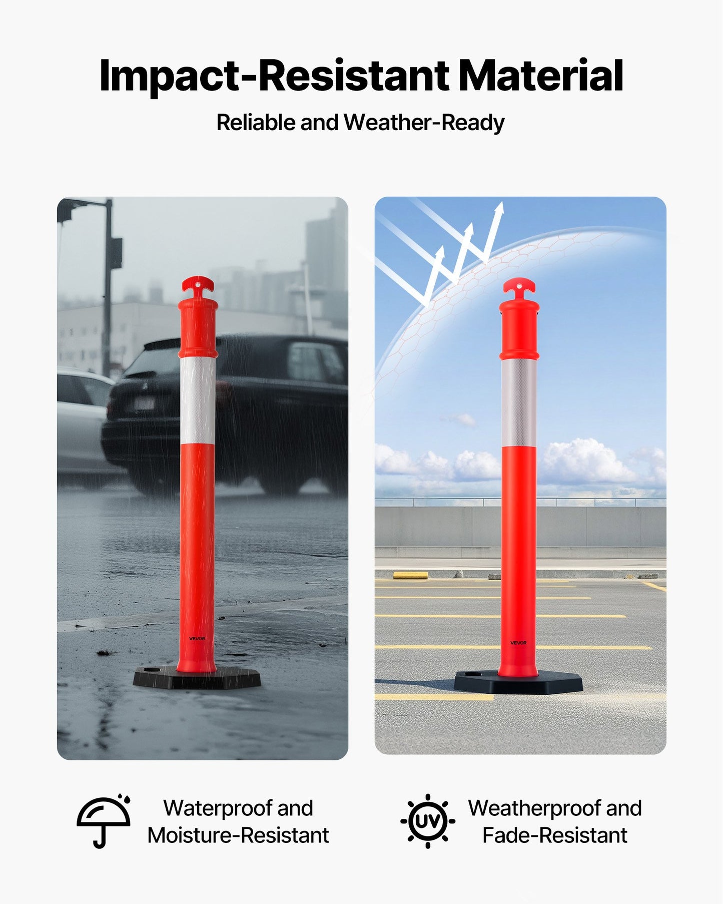 2 Pack Traffic Delineator Posts, 1140 mm Traffic Safety Cones with Weighted Base and Reflective Strips, Heavy Duty Delineator Posts for Construction Site, Parking Lot, Crowd Control, Red