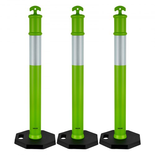 3 Pack Traffic Delineator Posts, 1140 mm Traffic Safety Cones with Weighted Base and Reflective Strips, Heavy Duty Delineator Posts for Construction Site, Parking Lot, Crowd Control, Green