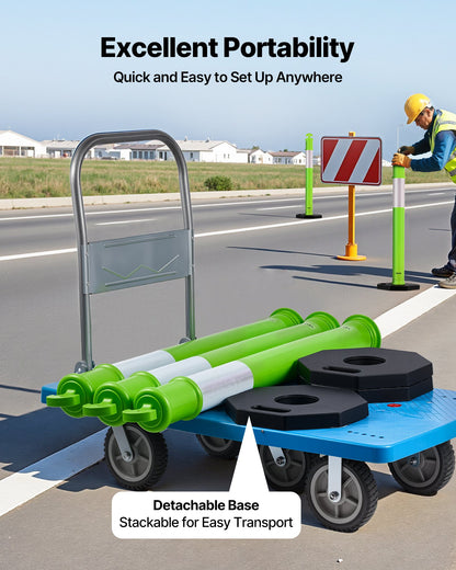3-pack trafikavgränsningsstolpar, 1140 mm trafiksäkerhetskoner med viktad bas och reflexremsor, kraftiga avgränsningsstolpar för byggarbetsplatser, parkeringsplatser, trängselkontroll, gröna