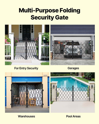 Double Folding Security Gate, Lockable Scissor Gate with 360° Swivel Casters, Outdoor Barricade Steel Retractable Gates, for Entry Security, Garage, Warehouse &amp; Pool, 320 × 160.5 cm (W × H)