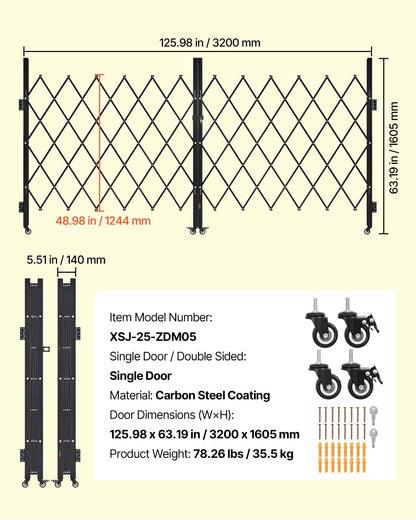 Double Folding Security Gate, Lockable Scissor Gate with 360° Swivel Casters, Outdoor Barricade Steel Retractable Gates, for Entry Security, Garage, Warehouse &amp; Pool, 320 × 160.5 cm (W × H)
