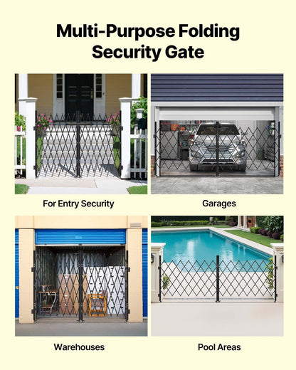 Double Folding Security Gate, Lockable Scissor Gate with 360° Swivel Casters, Outdoor Barricade Steel Retractable Gates, for Entry Security, Garage, Warehouse & Pool, 330 × 160.5 cm (W × H)
