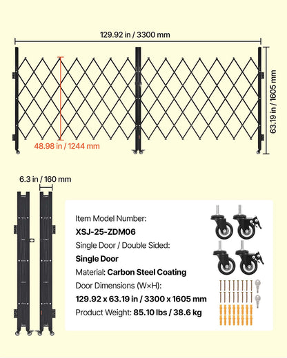 Double Folding Security Gate, Lockable Scissor Gate with 360° Swivel Casters, Outdoor Barricade Steel Retractable Gates, for Entry Security, Garage, Warehouse & Pool, 330 × 160.5 cm (W × H)