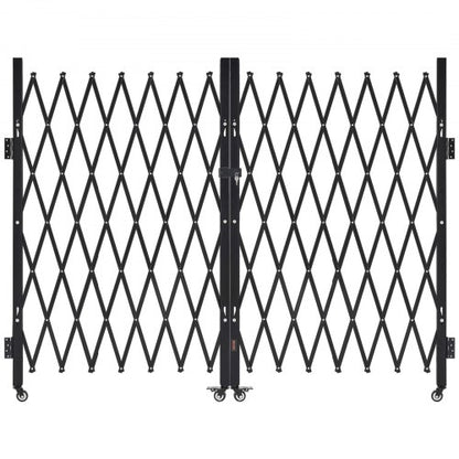 Double Folding Security Gate, Lockable Scissor Gate with 360° Swivel Casters, Outdoor Barricade Steel Retractable Gates, for Entry Security, Garage, Warehouse & Pool, 370 × 160.5 cm (W × H)