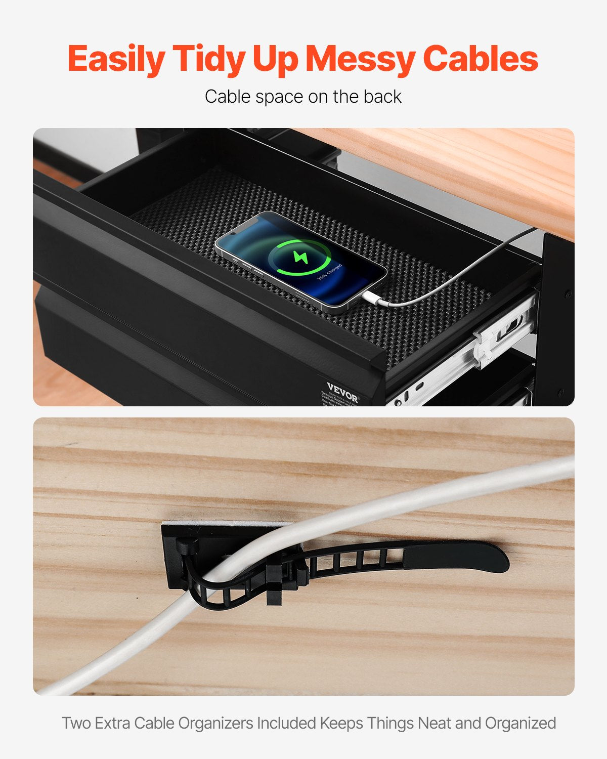 16" Wide Under Desk Drawer Slide Out, Under Desk Mounted Pull-out Drawer Attachment, Hidden Desktop 2 Layer Storage Organizer, Under Table Pencil Drawer for Home Sit Stand Workstation, 18x9x8 in