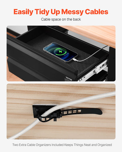 16" Wide Under Desk Drawer Slide Out, Under Desk Mounted Pull-out Drawer Attachment, Hidden Desktop 2 Layer Storage Organizer, Under Table Pencil Drawer for Home Sit Stand Workstation, 18x9x8 in