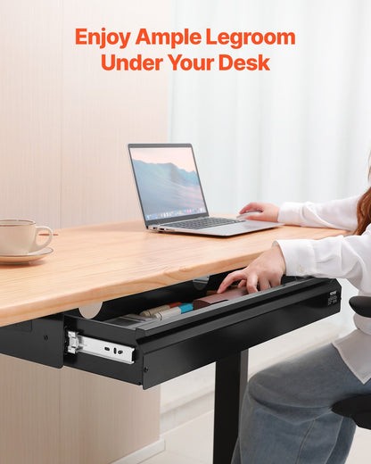 26" Wide Under Desk Drawer Slide Out, Under Desk Mounted Pull-out Drawer Attachment, Hidden Desktop Storage Organizer, Under Table Pencil Drawer for office Home Sit Stand Workstation, 29x9x4 in