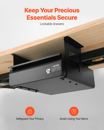 13" Wide Under Desk Drawer Slide Out, Under Desk Mounted Pull-out Drawer Attachment, Hidden Desktop Storage Organizer, Lockable Under Table Pencil Drawer for Sit Stand Workstation, 14x13x7 in