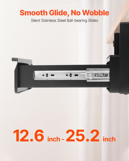 13" Wide Under Desk Drawer Slide Out, Under Desk Mounted Pull-out Drawer Attachment, Hidden Desktop Storage Organizer, Lockable Under Table Pencil Drawer for Sit Stand Workstation, 14x13x7 in