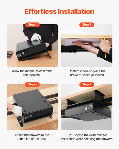 13" Wide Under Desk Drawer Slide Out, Under Desk Mounted Pull-out Drawer Attachment, Hidden Desktop Storage Organizer, Lockable Under Table Pencil Drawer for Sit Stand Workstation, 14x13x7 in