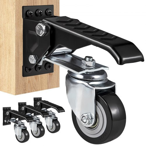 Workbench Caster Wheels, 74.8kg Load Capacity, Set of 4, 6.3cm Heavy Duty Retractable Casters, Side Mounted Adjustable Stepdown Wheels with 360° Swivel for Workbenches, Tables, and Equipment
