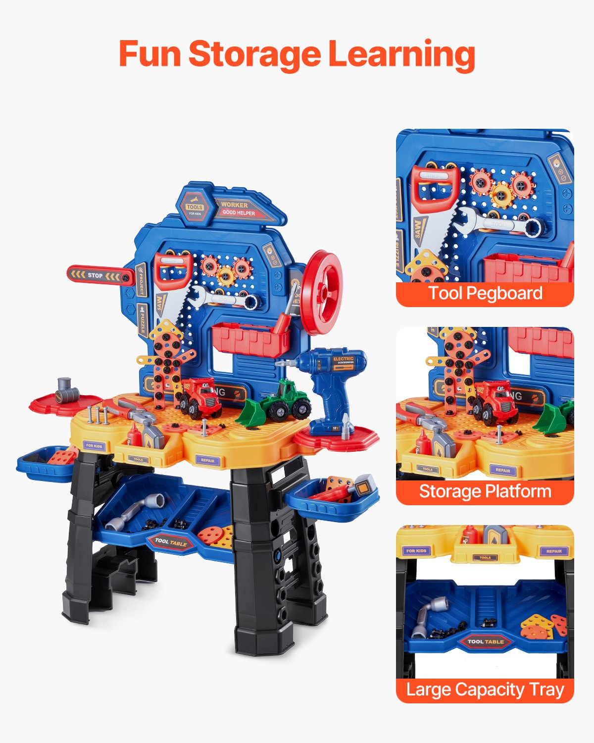 Kids Workbench, 181 pcs, Kids Tool Bench with Realistic Tools and Electric Drill, Pretend Play Construction Workbench Toys for Toddlers, Toddler Work Bench Learning Gift for Boys & Girls Age 3+