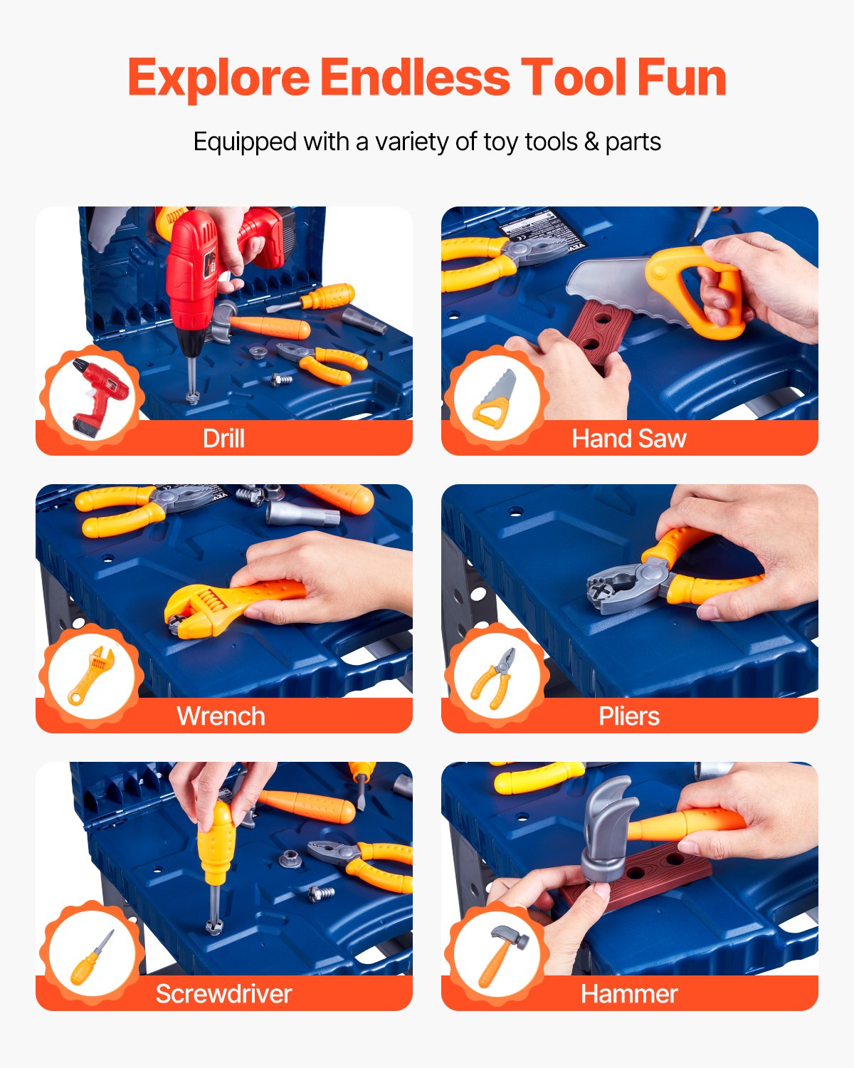 Kids Workbench, 56 pcs, Kids Tool Bench with Realistic Tools and Electric Drill, Pretend Play Construction Workbench Toys for Toddlers, Toddler Work Bench Learning Gift for Boys & Girls Age 3+