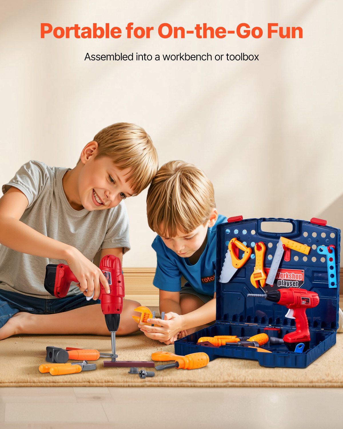 Kids Workbench, 56 pcs, Kids Tool Bench with Realistic Tools and Electric Drill, Pretend Play Construction Workbench Toys for Toddlers, Toddler Work Bench Learning Gift for Boys & Girls Age 3+