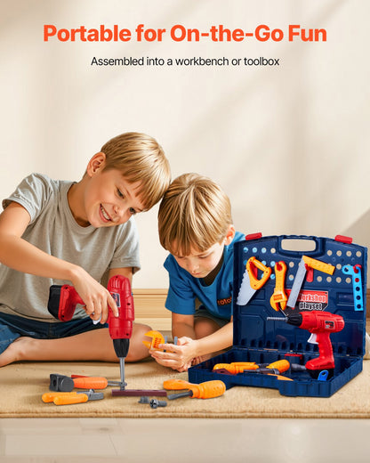 Kids Workbench, 56 pcs, Kids Tool Bench with Realistic Tools and Electric Drill, Pretend Play Construction Workbench Toys for Toddlers, Toddler Work Bench Learning Gift for Boys & Girls Age 3+