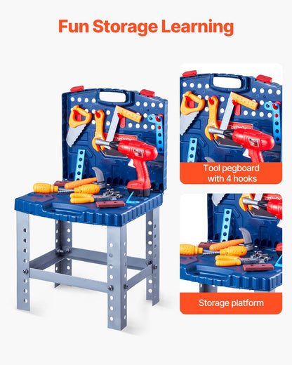 Kids Workbench, 56 pcs, Kids Tool Bench with Realistic Tools and Electric Drill, Pretend Play Construction Workbench Toys for Toddlers, Toddler Work Bench Learning Gift for Boys & Girls Age 3+