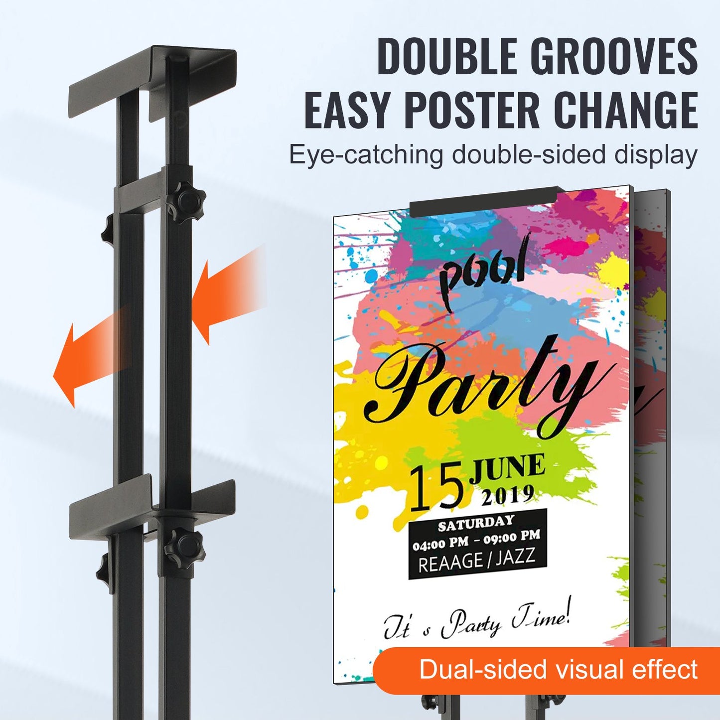 Poster Stand, Adjustable Height Up to 1905 mm, Double-Sided Heavy Duty Pedestal Sign Holder, Floor Standing Sign Holder Banner Stand with Shock-absorbing Base for Display, for Board and Foam, Black