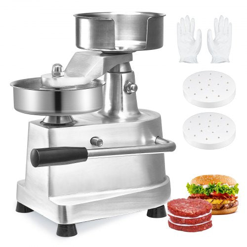 Commercial Burger Patty Maker, 130mm/5inch Hamburger Beef Patty Maker, Heavy Duty Food-Grade Stainless Steel Bowl Burger Press Machine, Kitchen Meat Forming Processor with 1000 Pcs Patty Papers