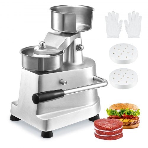 Commercial Burger Patty Maker, 100mm/4inch Hamburger Beef Patty Maker, Heavy Duty Food-Grade Stainless Steel Bowl Burger Press Machine, Kitchen Meat Forming Processor with 1000 Pcs Patty Papers