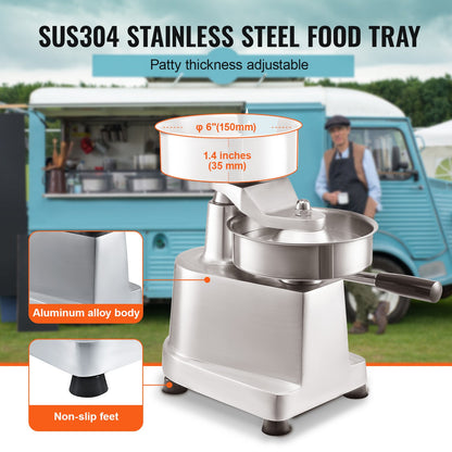 Kommersiell hamburgarpress, 150 mm/6 tum hamburgar- och nötfärspress, kraftig hamburgarpress i rostfritt stål av livsmedelskvalitet, köttformningsmaskin för kök med 1000 st. färsbiffspapper