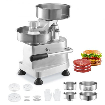 Commercial Burger Patty Maker, Hamburger Beef Patty Maker with 3 Convertible Mold(4/5/6-inch), Heavy Duty Stainless Steel Burger Press Machine, Meat Forming Processor with 1500 Pcs Patty Papers