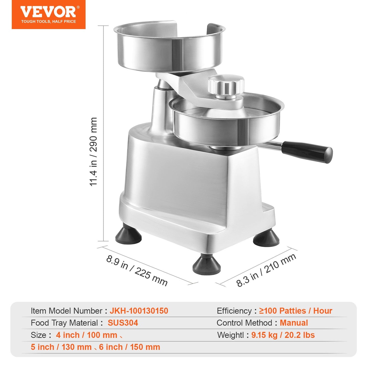 Commercial Burger Patty Maker, Hamburger Beef Patty Maker with 3 Convertible Mold(4/5/6-inch), Heavy Duty Stainless Steel Burger Press Machine, Meat Forming Processor with 1500 Pcs Patty Papers
