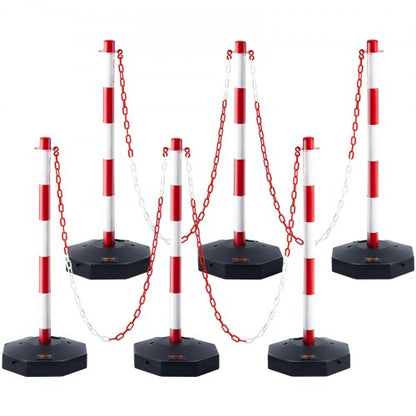 Adjustable Traffic Delineator Post Cones, 6 Pack, Traffic Safety Delineator Barrier with Fillable Base 2 m Chain, for Traffic Control Warning Parking Lot Construction Caution Roads, Red & White