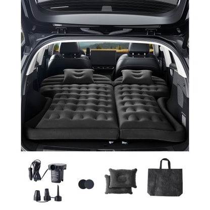 Car Air Mattress, Inflatable Car Camping Mattress, Flocking Thickened Travel Beds, Durable Portable Sleeping Pad with Air Pump, 2 Pillows, Nozzle, Carry Bag, Fits Most SUV MPV Sedan, Black