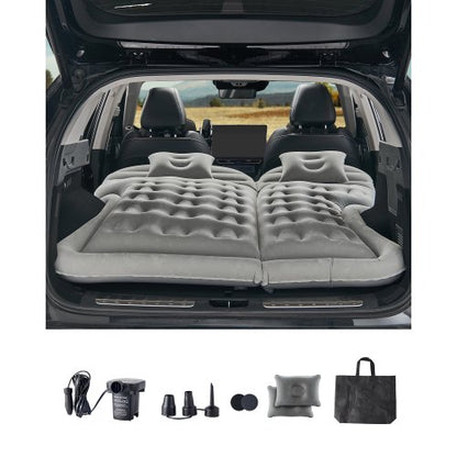 Car Air Mattress, Inflatable Car Camping Mattress, Flocking Thickened Travel Beds, Comfortable and Durable Portable Sleeping Pad with Air Pump, Nozzle, Carry Bag, Fits Most SUV MPV Sedan, Gray