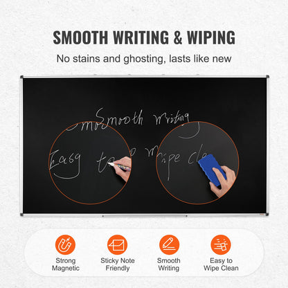 Black Board, 70 x 40 inch Large Chalkboard with Aluminum Frame, Black Boards Dry Erase Includes 1 Magnetic Erase & 3 Dry Erase Markers, Black Surface, for Office Home and School